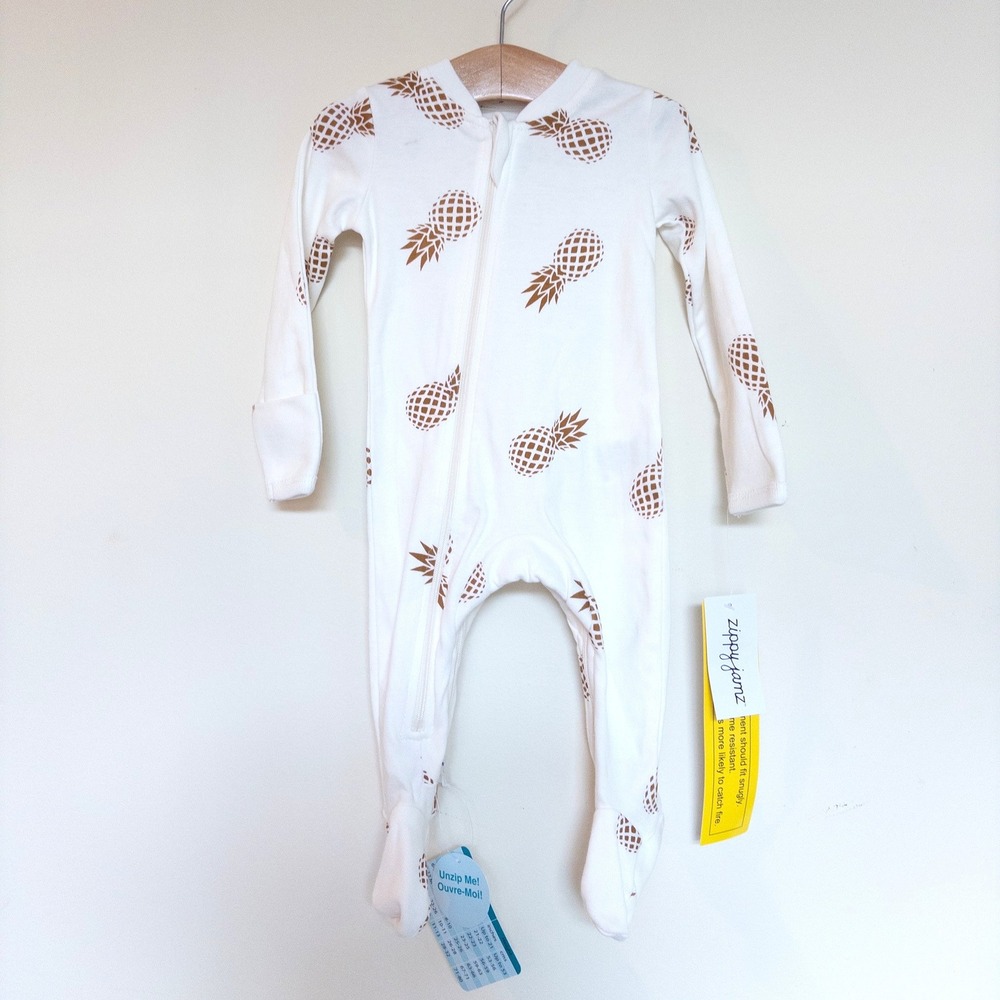 Zippy Jamz Footie Sleeper White Pineapple Organic Cotton Baby‎ 0-3 Months NWT